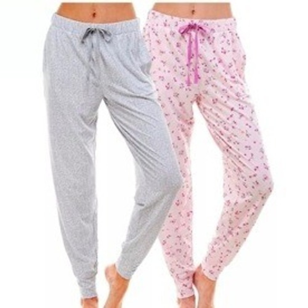 Roudelain Women 2PK Sleep Pants Pajama Jogger Pink Floral Grey Medium Lounge NWT